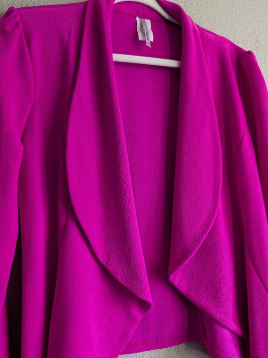 MOA USA | Vibrant Magenta Drape Front Blazer | Size L - Picture 2 of 6
